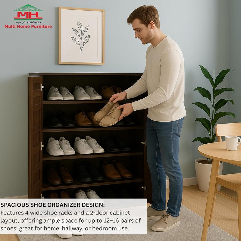 Multi Home Furniture رف أحذية خشبي من البلوط - منظم أحذية ذو بابين مع غطاء مضاد للغبار - Image 4